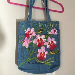Hand painted Denim Tote Bag